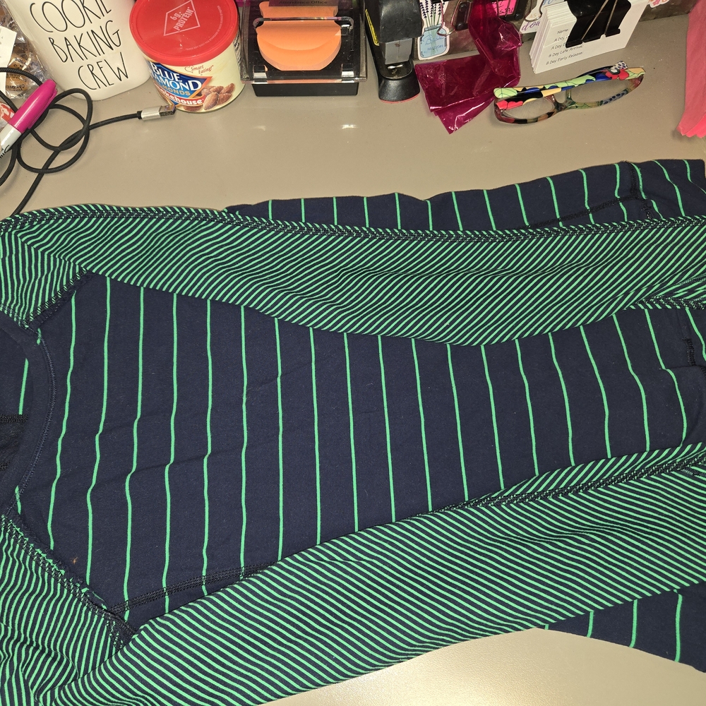 Lululemon Athletica Navy and Green Striped Shirt